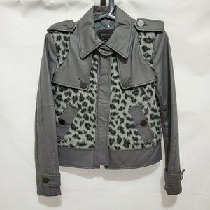 BCBG MAXAZRIA Gray Leopard Leather Jacket Size XS